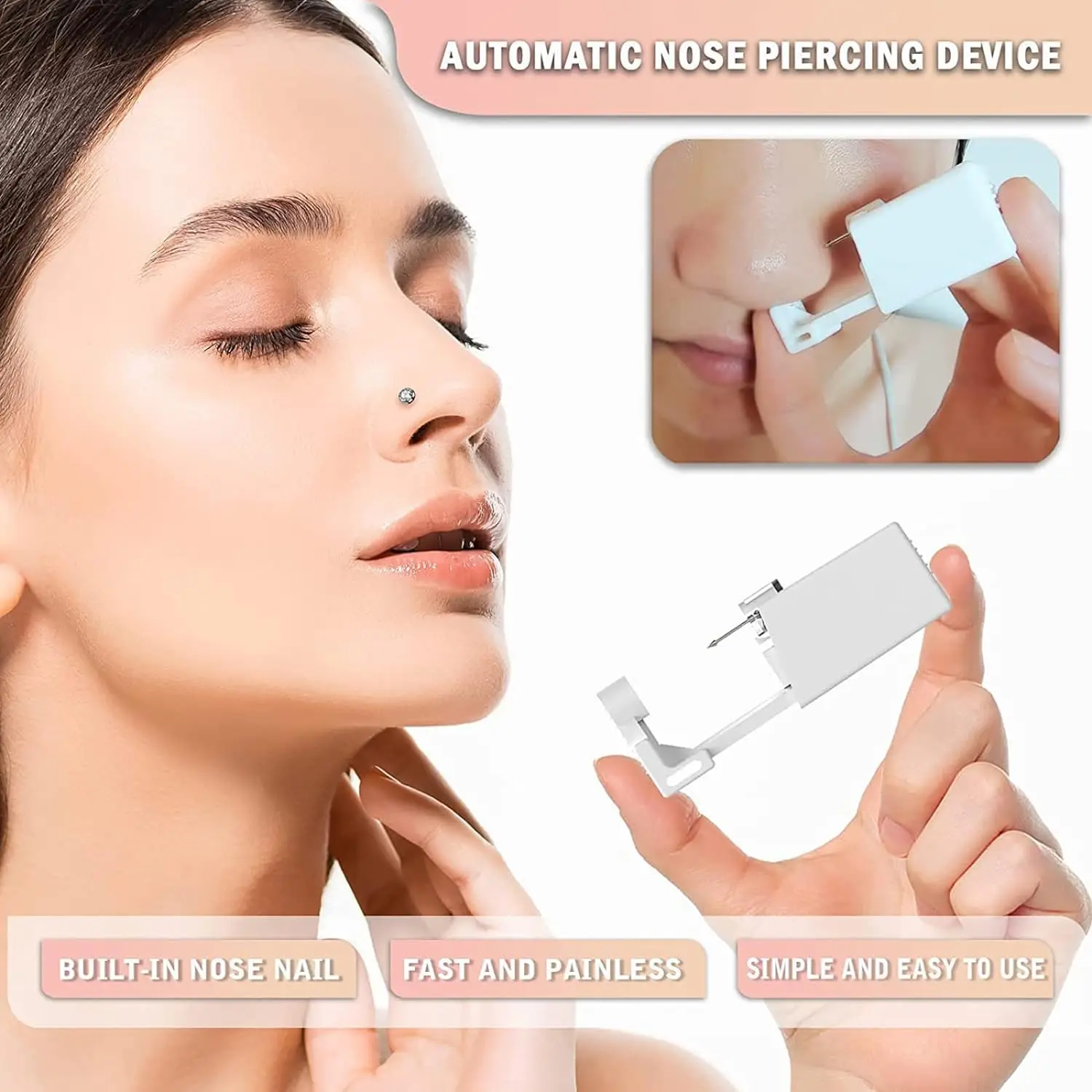 Self Hypoallergenic Nose Piercing Kit 4PCS Disposable Nose Piercing Gun with Built-in Studs