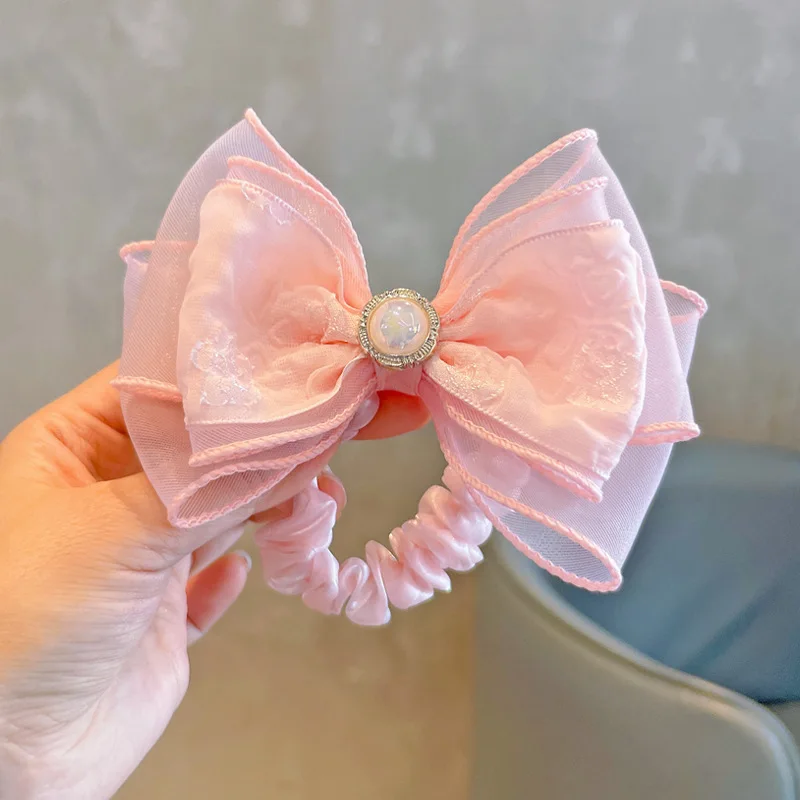 Cute Lace Big Bow Elastic Hair Band for Girls Kids Princess Hair