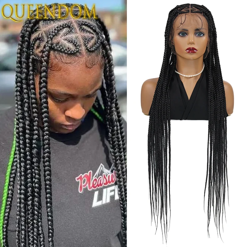 

36-дюймовый полноразмерный парик на сетке для женщин, парик на сетке спереди без узлов с плетеным сердечком, синтетический кукурузный парик с косичками, парик с детскими волосами