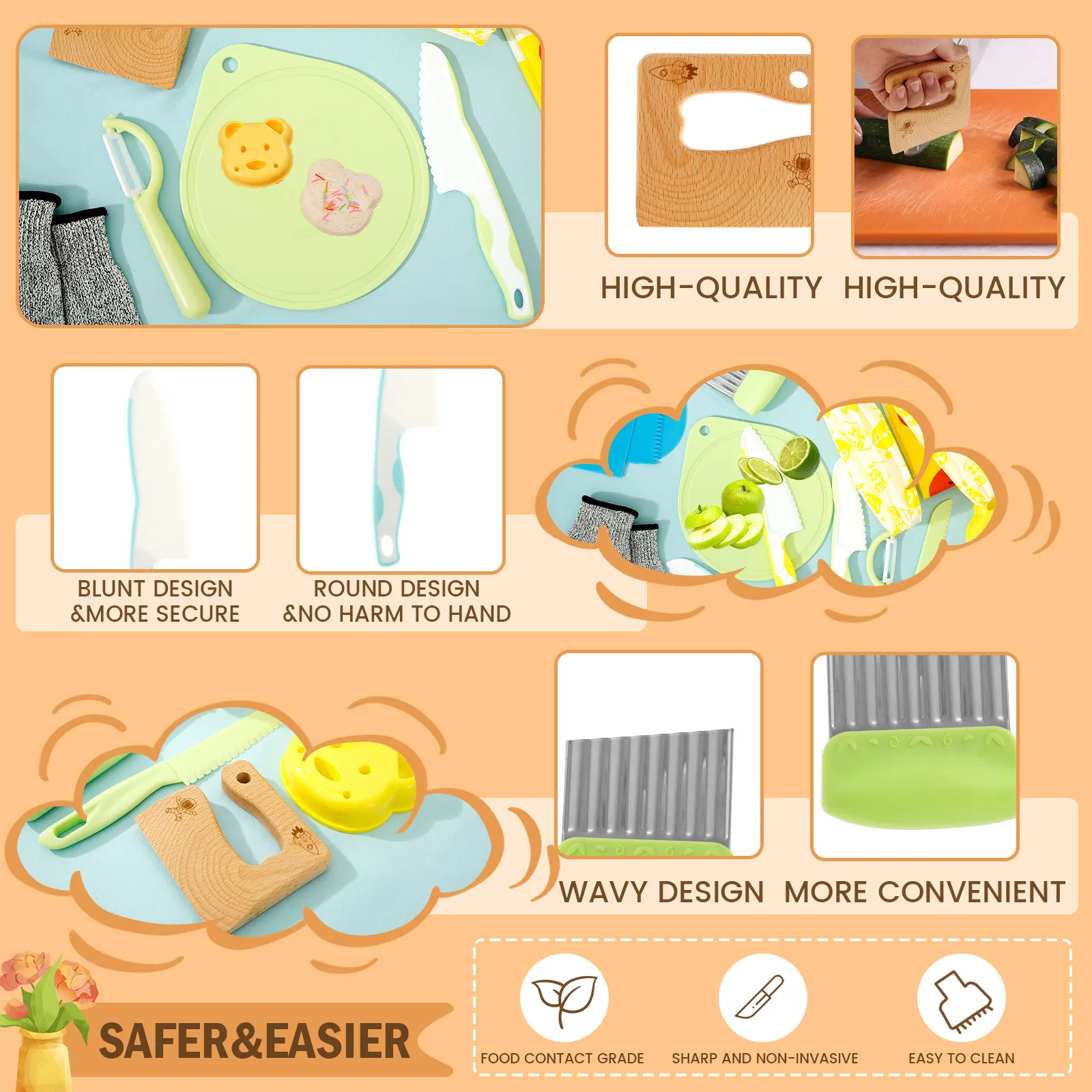 Utensili da cucina in plastica per bambini Set di coltelli da taglio