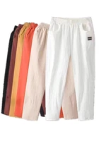 Summer Casual Cotton Linen Women's Pants Elastic Waist Harlan Loose Fit Nine Point Pants Korean Sle High Waist Thin Model
