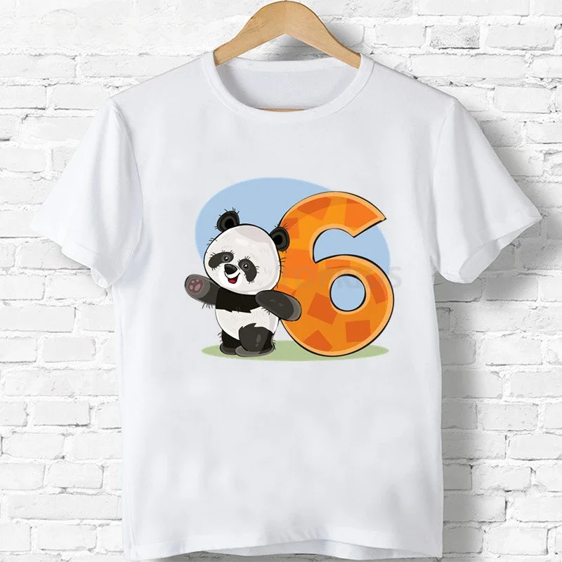 thumbnail image 1 of 2024 Camiseta de algodón con estampado de lazo y número 1-9 de panda de feliz cumpleaños para niños y niñas, divertida camiseta de dibujos animados para bebés, ropa de regalo para niños, 1 of 4