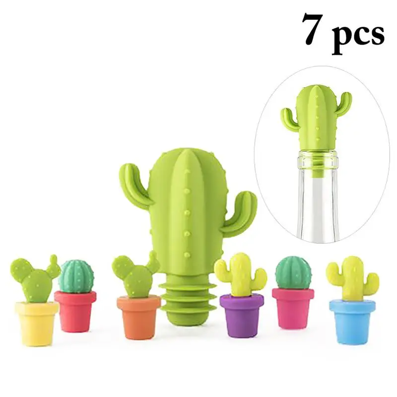 Silicone Cactus Party Wine Glass Identification Cup Label Mark Small Sign Wine Companion Cup Bottle Stopper 7 Pieces wine glass accessories