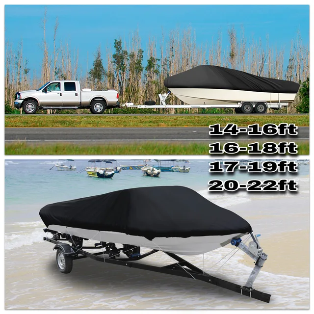 X Autohaux 210D FabricTrailerable Boat Cover 14-16/16-18/17-19/20-22FT Waterproof Fishing Ski Speedboat Anti-UV Canvas Yacht 1