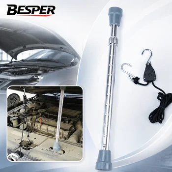 Asta di Supporto per Cofano Auto Regolabile e Telescopica con Kit Corda, Strumento di Sollevamento Antiscivolo