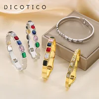 Stainless Steel Cuff Bracelets For Women Multiple Color Ellipses Square Crystal Glass Dubai Women Wedding Bangle Jewelry 1