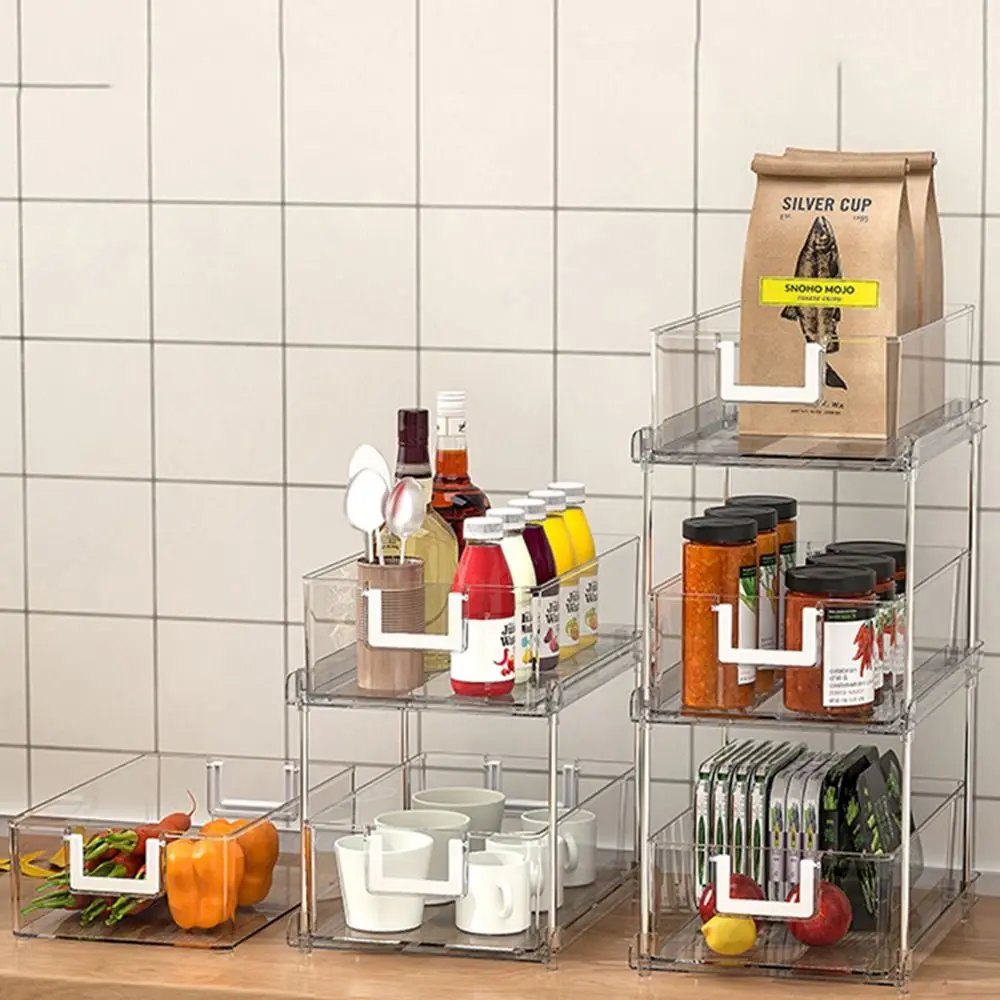 

2-Tier Under The Sink Organizer Slide-Out Stackable Counter Storage Drawers Space Saving Pull Out Snack Organizers Bins Cabinet