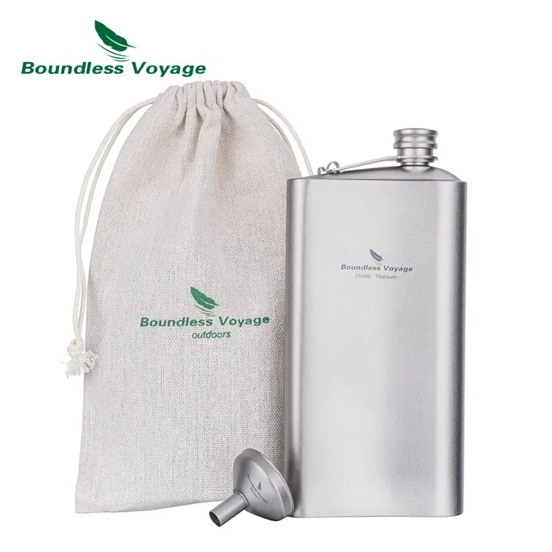 Boundless Voyage 남성용 티타늄 플라스크, 깔때기 포함, 야외 여행 장비, 캠핑 음료 플라스크, 250ml 