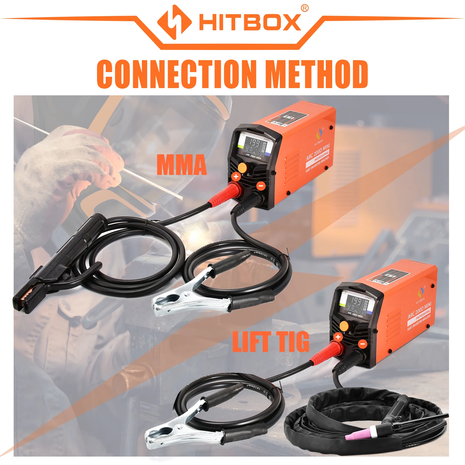 HITBOX 2 v 1 oblouk sváření stroj 10-200A MMA tig-lift svářeč ARC200D MINI IGBT střídače LED digitální displej protable pro domácí