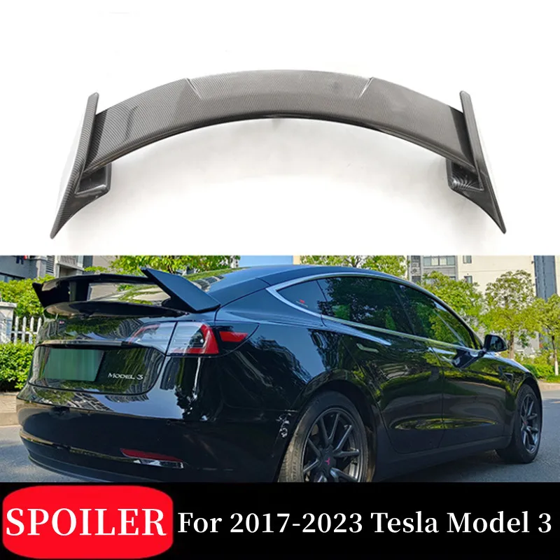 

For 2017-2023 Tesla Model 3 Rear Trunk Lid Car Sport Spoiler Wings Glossy Black Carbon Exterior Tuning Accessories Part