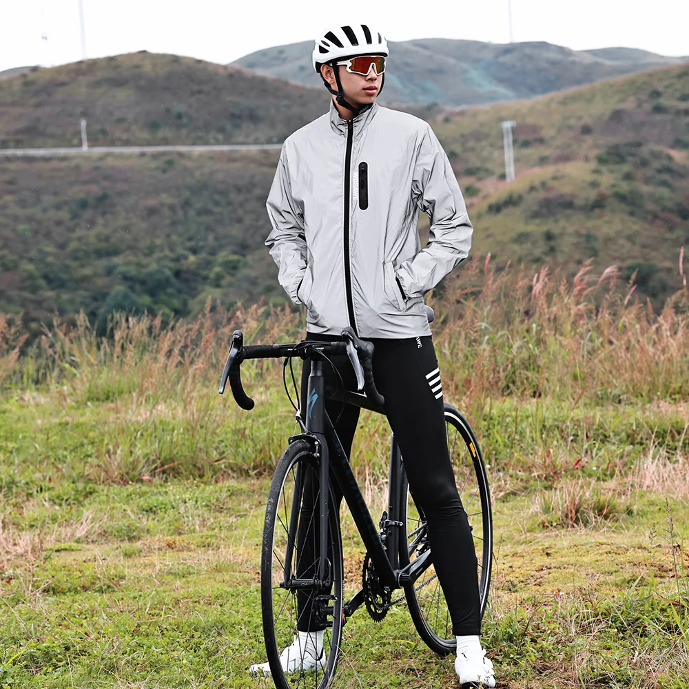 WOSAWE 남성용 야간 발광 봄버 재킷, MTB 사이클링 바람막이 여행 스포츠 코트, 반사 재킷