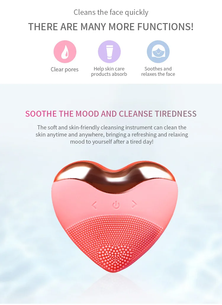 Ηλεκτρικό καθαριστικό όργανο σιλικόνης Love Model, φόρτιση οργάνου καθαρισμού προσώπου, υπερηχητική μίνι βούρτσα προσώπου, βούρτσα προσώπου_voghion.com