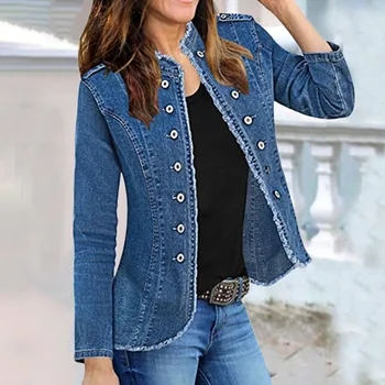 Jeans Casual Jackets Ladies 2024 Tassel Single Breasted Slim Denim Coat Vintage Blue Washed Long Sleeve Plus Size Women Jackets 1