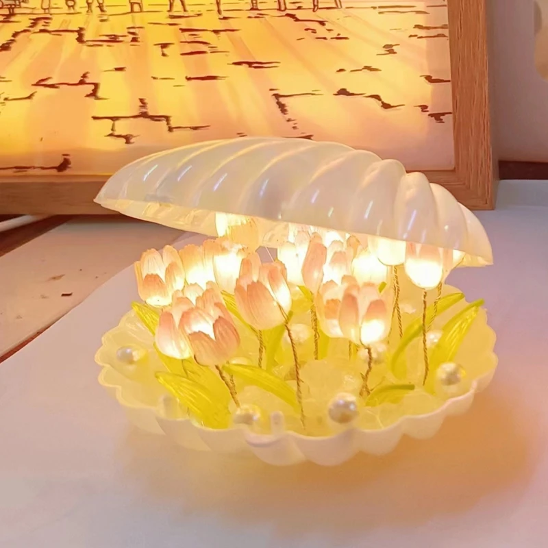 

Shell Tulip Night Light Handmade DIY Materials Home Decoration Bedroom Ornaments Girl Friend Family Birthday Gift