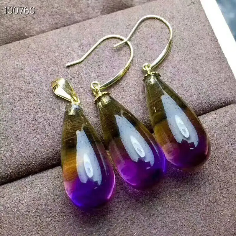 

[MeiBaPJ]Natural Amethyst Gemstone Water Drop Earrings Necklace Set Real 18K Pure Gold Purple Stone Fine Charm Jewelry for Women