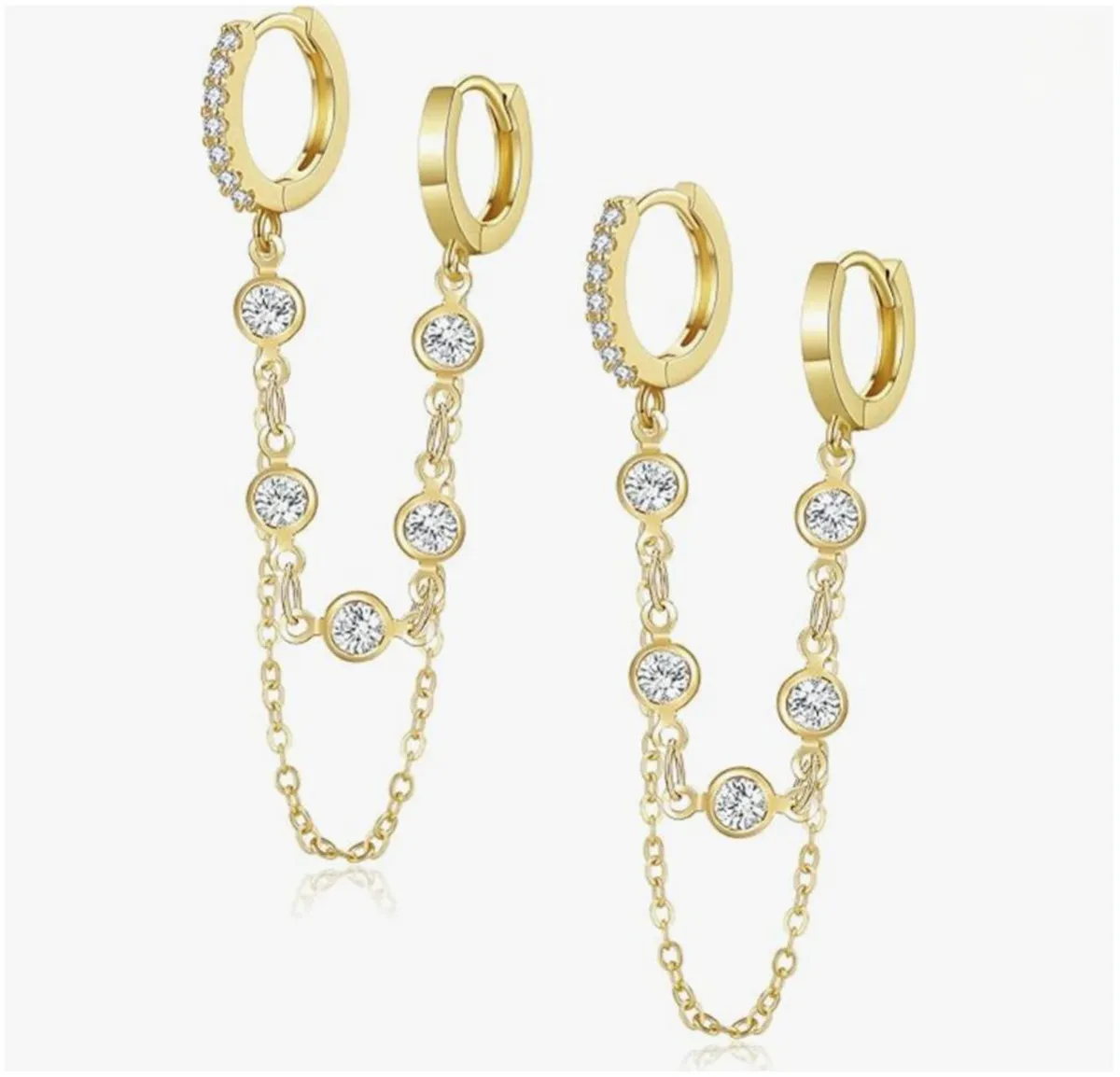 Lab grown diamond Tassel Chain Small Gold Hoop Dangle Earring For Women Huggie Earring bubble 14K Gold Fashion Jewelry Friendshi