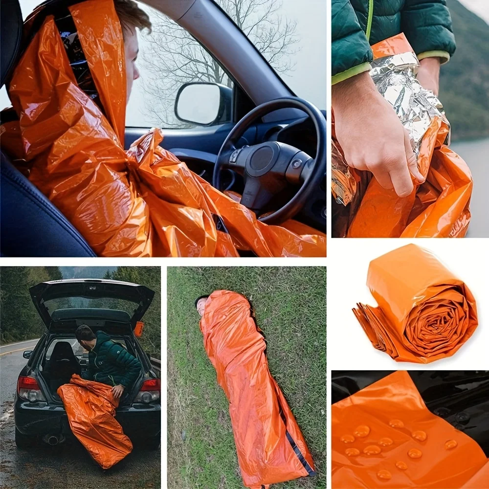 3-piece emergency sleeping bag set (including 1 sleeping bag, 1 survival whistle, and 1 storage bag), survival shelter bag, Mail 5