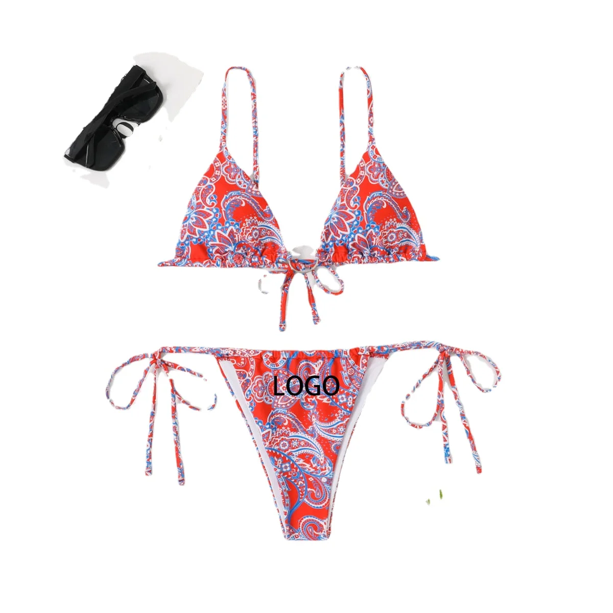 

Customized LOGO swimsuit Women's Triangle Lace up Ring Print Sexy Quicksell Cross Cut Out Bikini