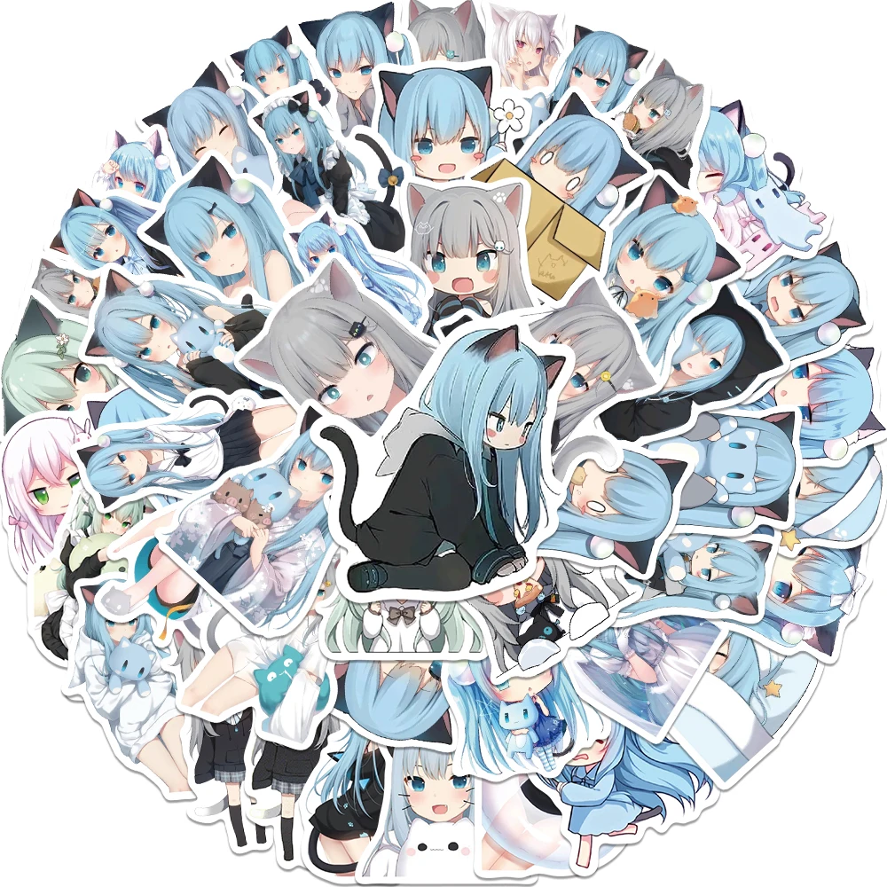 

50PCS Nekoha Shizuku & Nacho Kawaii Cat Girl Anime Graffiti Stickers Decal for Water Bottle Suitcase Skateboard Phone Sticker