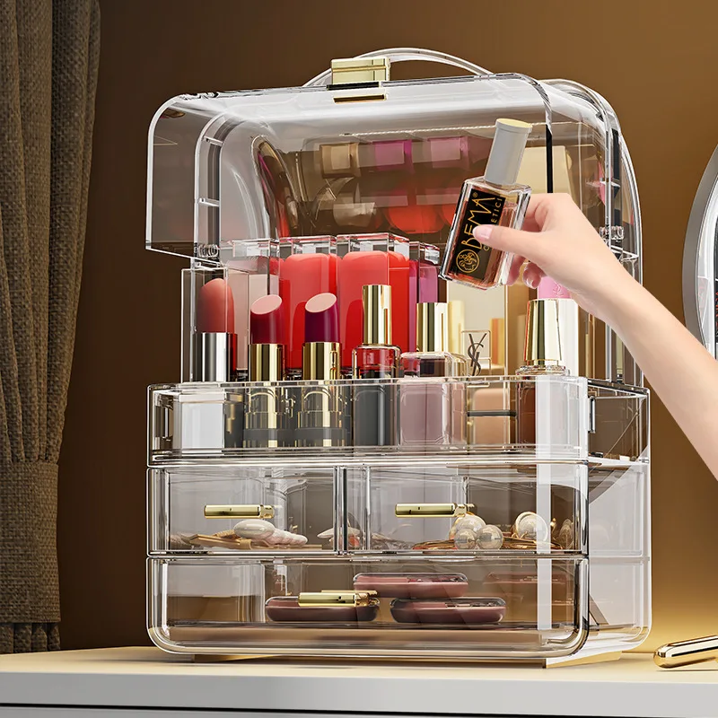 Transparent Lipstick Holder With Lid Lip Gloss Storage Stand Small Makeup Organzier With Handle Cosmetics Storage Display Box 6