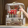 Transparent Lipstick Holder With Lid Lip Gloss Storage Stand Small Makeup Organzier With Handle Cosmetics Storage Display Box 6