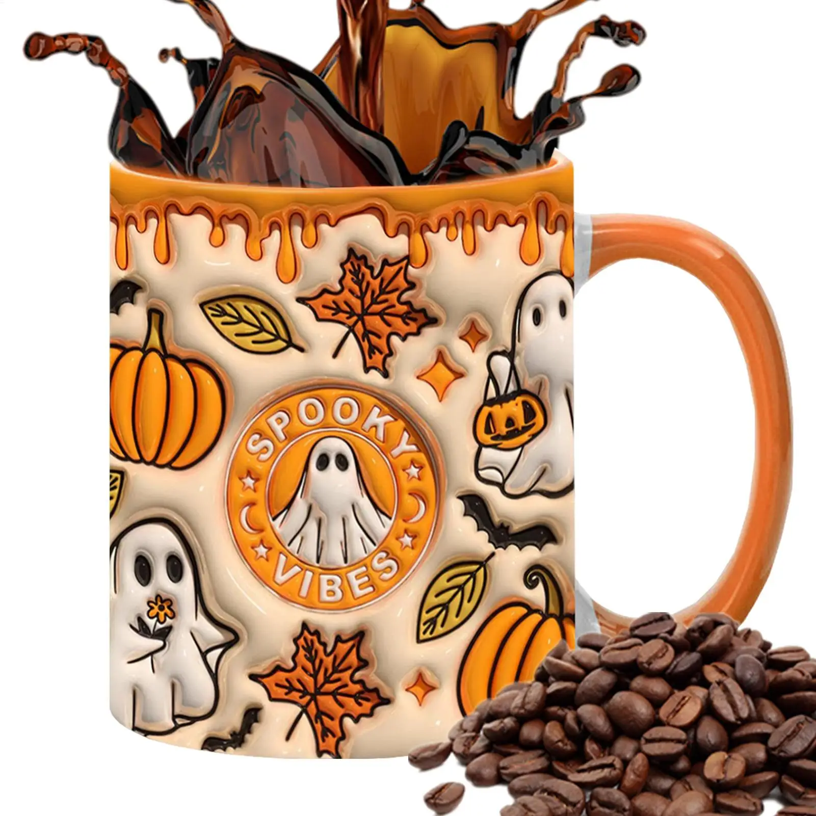 Creative Ghost Drinking Cup 3D Milk Mug with Handle Ceramic Tea Mug 350ml Spooky Espresso Cup for Coffee Tea Milk Beverages