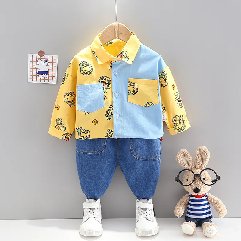 

Baby Boy Clothes 0-4Y Spring Autumn Fashion Long Sleeve Shirt Suit Boy Cartoon Shirt + Jeans Children Clothing 2 Piece Set