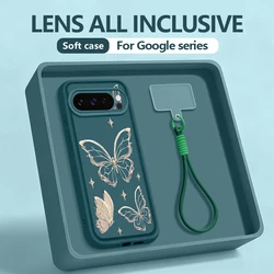 Retro Butterfly Pattern Lanyard Phone Case with Soft TPU Wrist Strap Cover - Google Pixel 8 Pro (A799 Blue)
