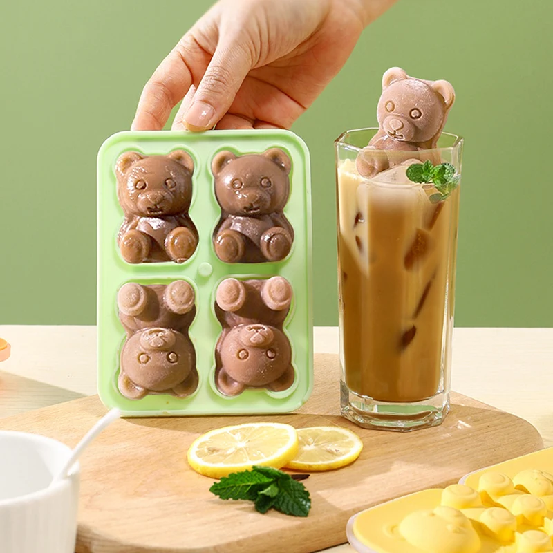 

4 Grid Silicone Mold 3D Bear Shape Ice Cube Maker Chocolate Cake Mould Candy Dough Mold For Coffee Milk Tea Whiskey Ice Mold