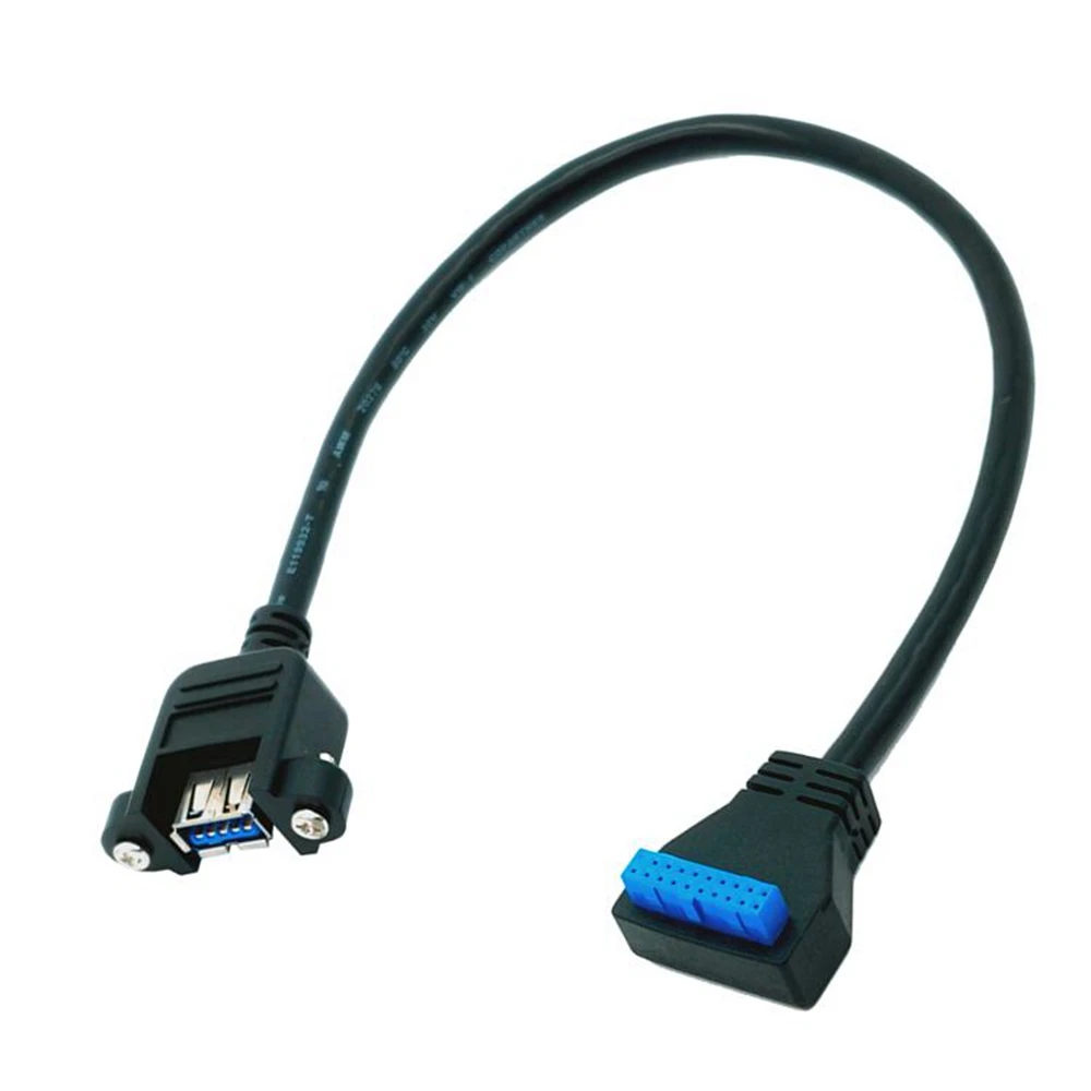 

USB 3.0 Single Port ONE Female Screw Mount Type To Up Angled Motherboard 20pin Header Cable 20cm