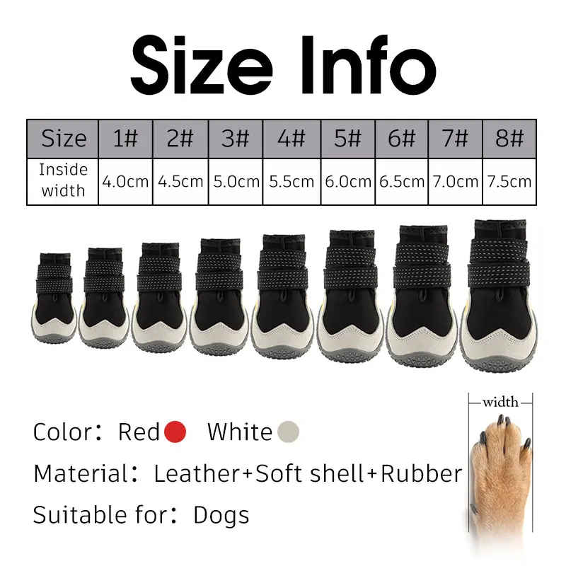4Pcs Set Dog Shoes Anti Slip Reflective Pet Boots Waterproof