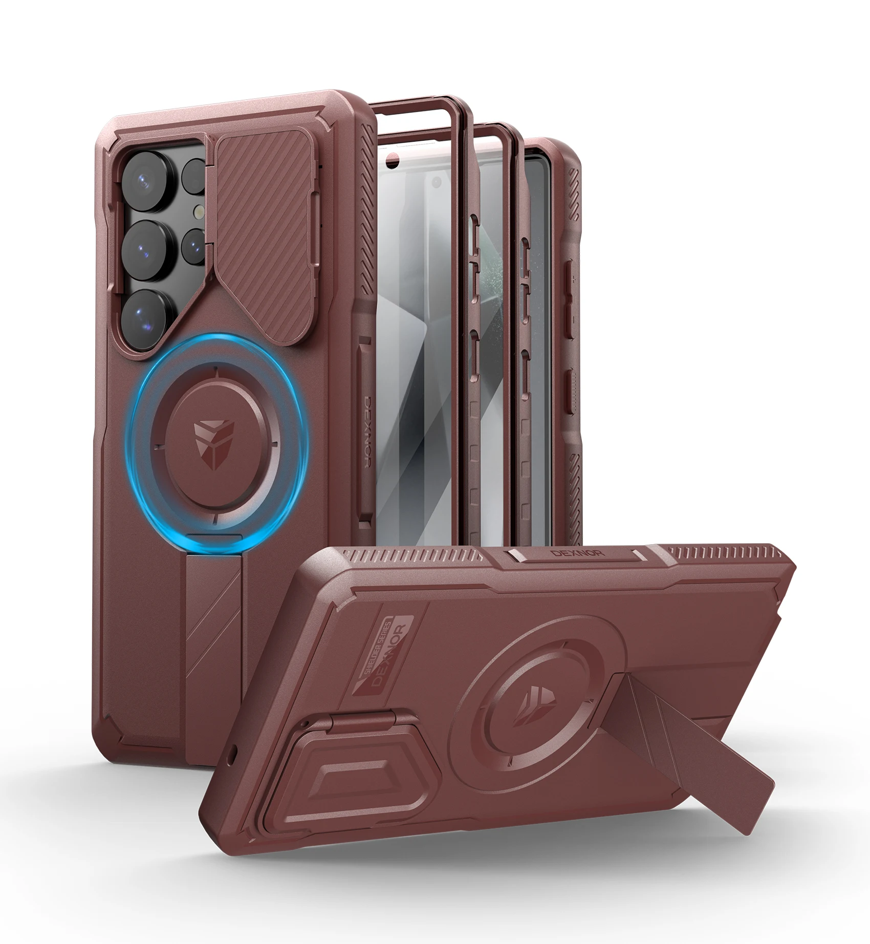 Rugged Armor Shockproof Case with Sliding Camera Cover, Screen Protector & Kickstand