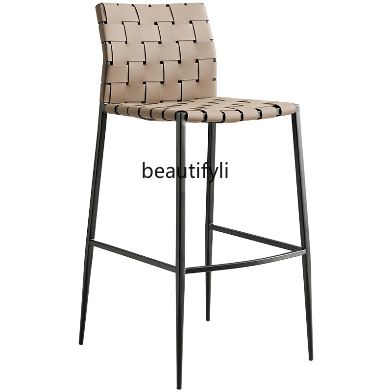 

HJ Bar Chair Metal Industrial Style Single Bar Stool Saddle Leather Front Desk Chair