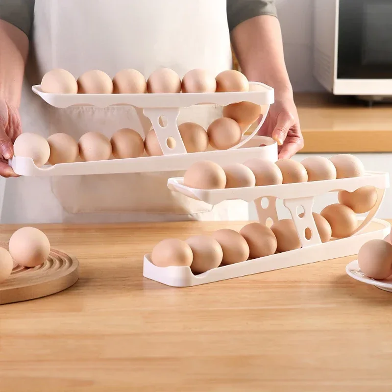 Automatic Rolling Holder Rack Fridge Egg Storage Box Container Kitchen Refrigerator Egg Dispenser Fridge kitchen organizer