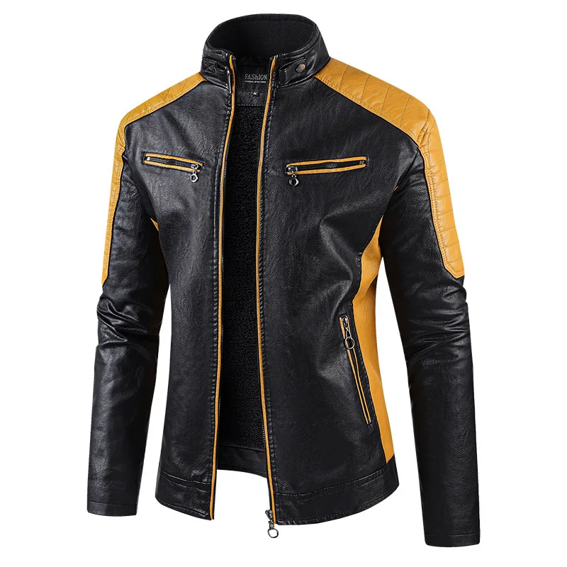 Vestes en cuir de moto pour hommes, col montant, vestes d'hiver sourire, coupe couvertes, cuir PU, haute qualité, mode masculine, vestes décontractées 5