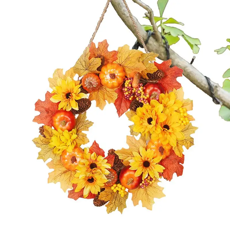 

Fall Wreath Front Door Harvest Outdoor Wreath Decorations Farmhouse Rustic Round Wreaths Wall Hung Outdoor For Home Window