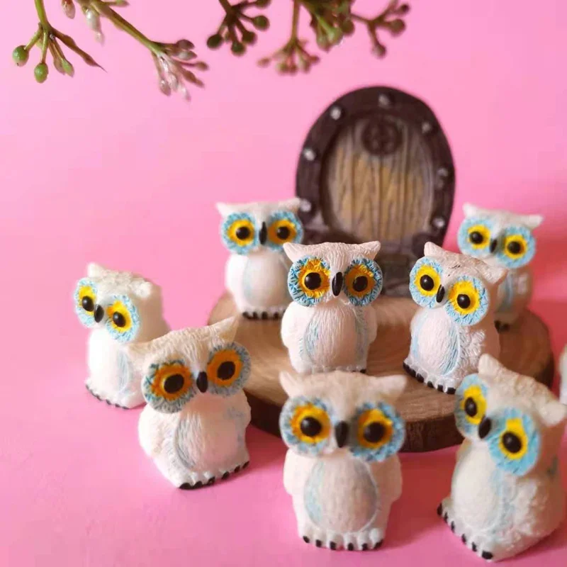 10Pcs Owls Miniatures Animals for Fairy Garden Decor