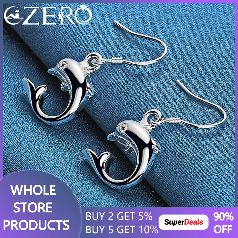 

ALIZERO 925 Sterling Silver Cute Charm Dolphin Drop Earrings For Women Wedding Engagement Popular Party Fashion Jewelry Gift