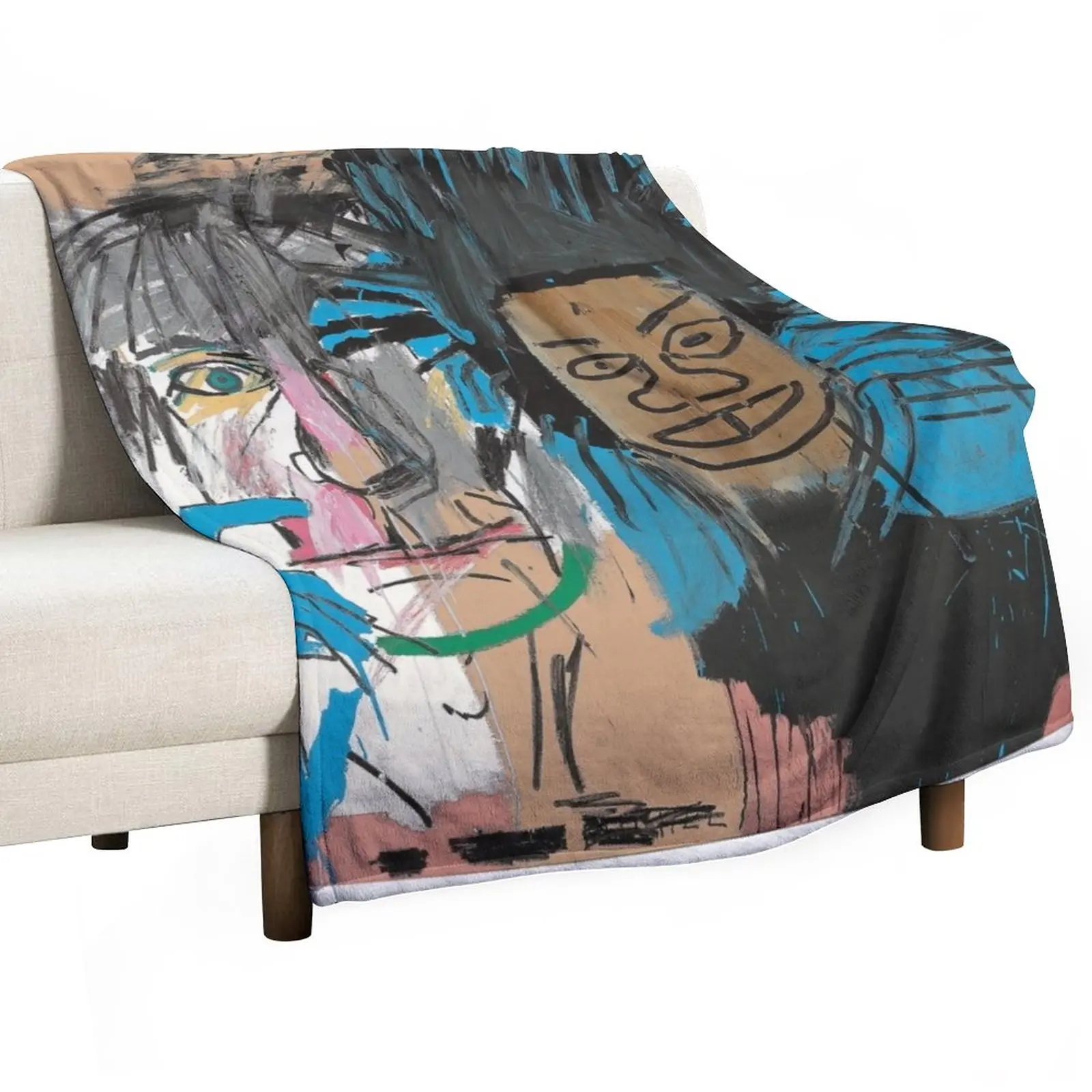 

Collaboration jean-michel and warhol - painting illustration Throw Blanket Shaggy Decorative Sofa Sofa Blankets