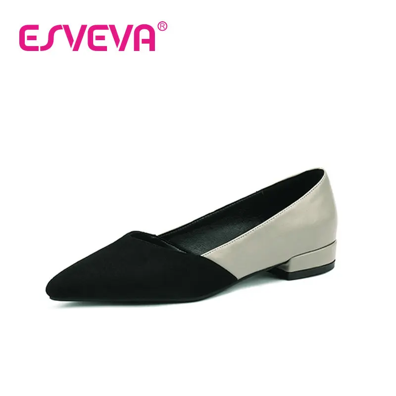 

ESVEVA 2022 Microfiber Suede Pumps Summer Low Heel Basic Elegant Pointed Toe Slip On Women Shoes Size 34-43