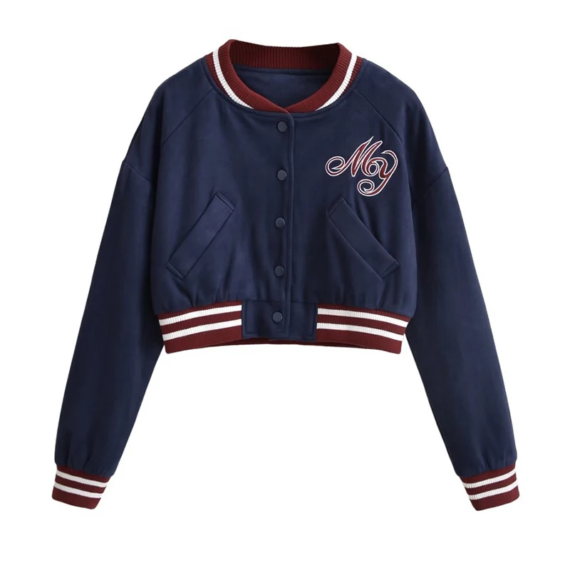

2023 Autumn Women Baseball Jacket Short Basic Coat Casual Bomber Jacket O-neck Long Sleeve Fashion Female Streetwear Outwears