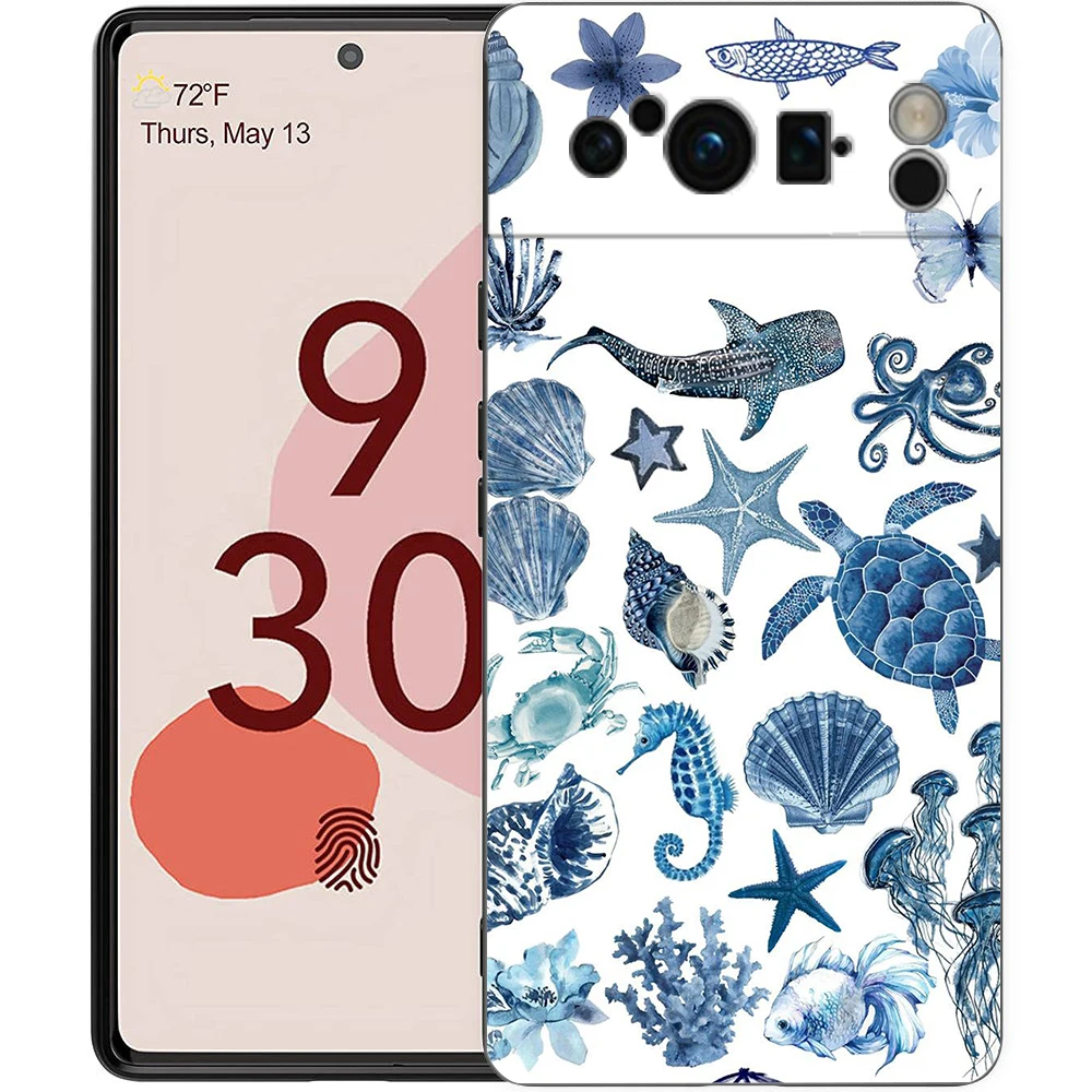 Blue Ocean Animals Shockproof TPU Phone Case - Soft Protective Black Cover