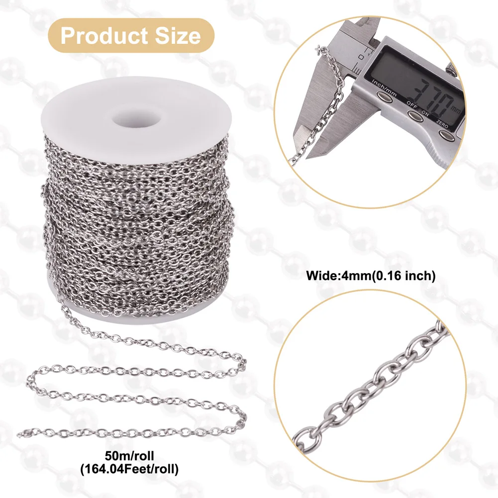 50m/Roll 304 Stainless Steel Cable Chains Link Chain Cross Chain Spool for Jewelry Making DIY Bracelet Necklace Craft Supplies
