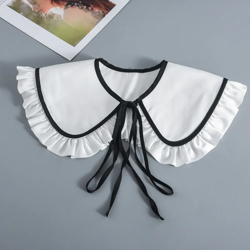 

Vintage Woman Shirt False Fake Collar Shawl Girls Adjustable Bowknots Shoulder Wraps Dress Decorative Shirt Detachable Collar