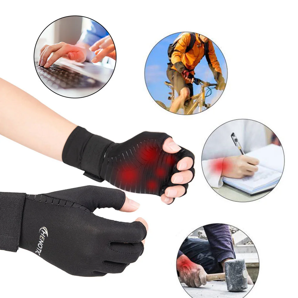 Compression Arthritis Gloves 1 Pairs Half Gloves with Strap Carpal Tunnel Typing Joint Pain Relief Women Men Therapy Wristband