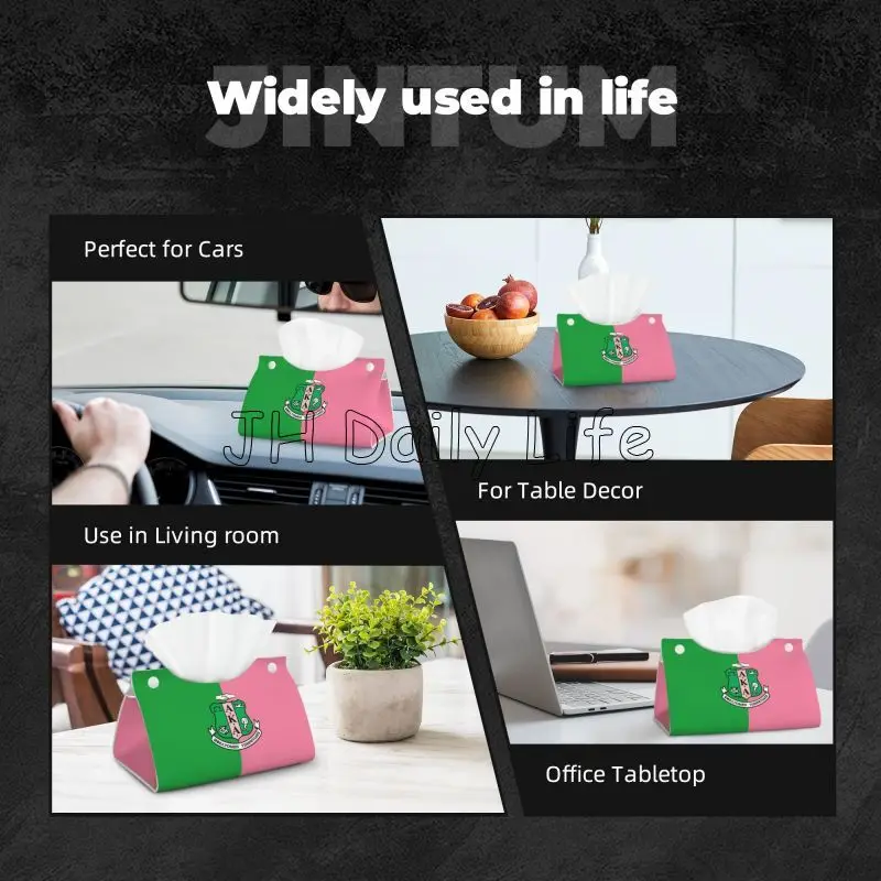AKA Sorority Gifts Print Facial Tissue Box Cover Rectangular 1908 Pink Green PU Leather Tissue Box Holder for Home Office Car 6