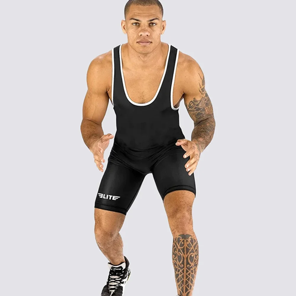 Canottiere Da Wrestling Nere Serie Standard Per Adulti Tessuto Traspirante Da Uomo Quick Dry Suit Running Speedsuit Sportwear Boxingcollant