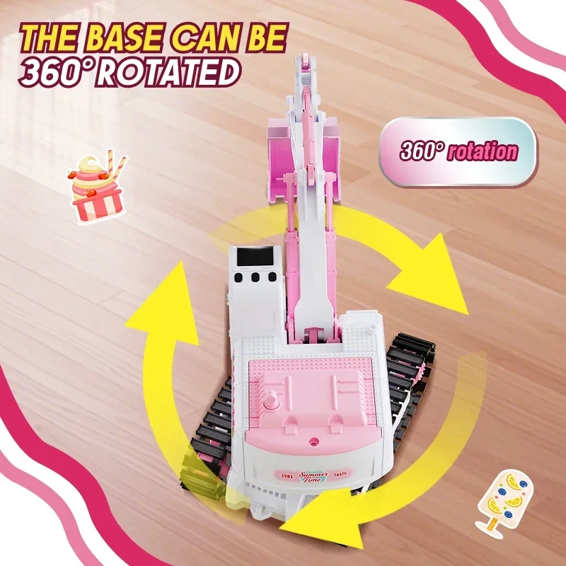 Pink Rc Excavator for Girl Remote Control Digger Construction Truck Car 2.4G 1/24 Engineering Vehicle Electric Toy Kid Girl Gift