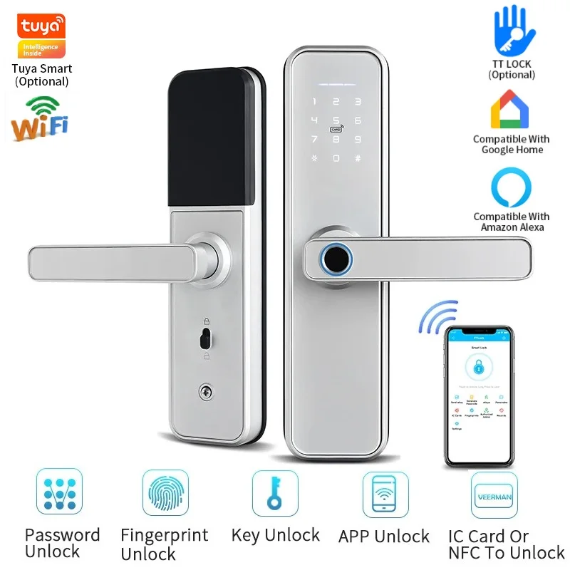 

X5 Smart lock Tuya WIFI APP Remote Unlock Electrical Door Locks Fingerprint Password IC Card/NFC TTlock APP Unlock Handle Locks