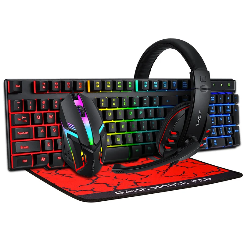 USB And Combos 4 In 1 English Gaming Wired Keyboard Set With Mouse Pad And Headphones_voghion.com